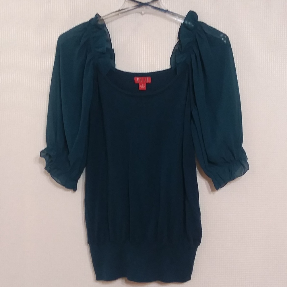 Elle Dark Teal Sweater with Sheer Sleeves